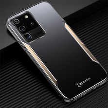 Samsung Galaxy S20 Ultra Kılıf Zebana Metal Mitras Kılıf (Silikon Kenar) Gold