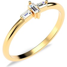 İndigo Takı Mini Üçlü Baget Altın Kaplama 925 Ayar Gümüş Yüzük Taş Cinsi: Baget