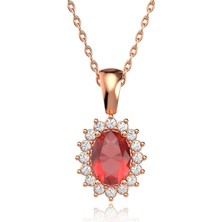 İndigo Takı Oval Fuşya Taşlı Anturaj Rose Gümüş Kolye