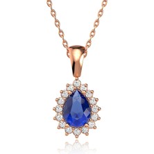 İndigo Takı Damla Safir Taşlı Anturaj Rose Gümüş Kolye