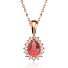 İndigo Takı Damla Fuşya Taşlı Anturaj Rose Gümüş Kolye