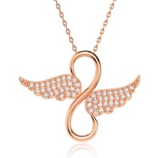 İndigo Takı Beyaz Taşlı Kanatlı Sonsuzluk Rose Gümüş Kolye