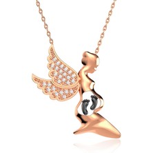 İndigo Takı Beyaz Taşlı Melek Anne Karnında Bebek Ayak Izi Rose Gümüş Kolye