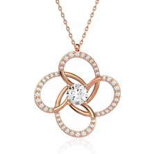 İndigo Takı Tek Taşlı Rüzgar Gülü Rose Gümüş Kolye