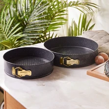 Emsan Circle Gold Kelepçeli Kek Kalıbı Seti 2'li Alüminyum Yapışmaz Kaplama Özellikli