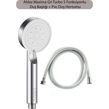 Ahlez Maxima Gri Turbo Fan 5 Fonksiyonlu Duş Başlığı ve Pvc Duş Hortumu Duş Takımı Duş Seti