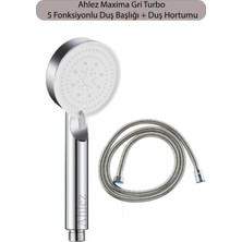Ahlez Maxima Gri Turbo Fan 5 Fonksiyonlu Duş Başlığı ve Duş Hortumu Duş Seti