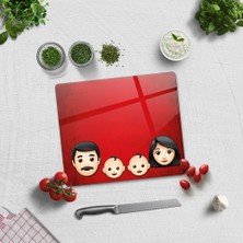 Decorita Emoji Ailesi Anne & Baba & Çocuklar | Cam Kesme Tahtası - Cam Kesme Tablası |