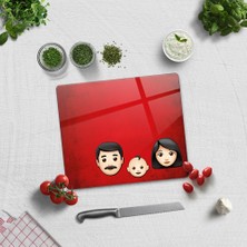 Decorita Emoji Ailesi Anne & Baba & Çocuk | Cam Kesme Tahtası - Cam Kesme Tablası |