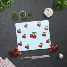 Decorita Mavi Dokulu Kiraz Desenli | Cam Kesme Tahtası - Cam Kesme Tablası |