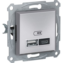 Schneider Electric Schneider Asfora Plus Alüminyum USB Şarj Prizi 2.4A Type A+C Çerçevesiz - EPH2700361