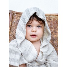 Müslin %100 Pamuk Çocuk Bornozu Çizgili Muslin
