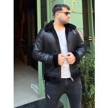 Lava Design Deri Ceket & Kürklü Ceket Erkek Pilot Model Siyah Biker Ceket