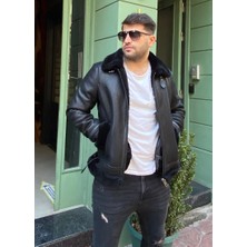 Lava Design Deri Ceket & Kürklü Ceket Erkek Pilot Model Siyah Biker Ceket