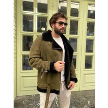 Lava Design Deri Ceket & Kürklü Ceket Erkek Pilot Model Koyu Yeşil Biker Ceket