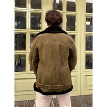 Lava Design Deri Ceket & Kürklü Ceket Erkek Pilot Model Koyu Yeşil Biker Ceket