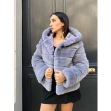 Lava Design Kürk Ceket & Hakiki Kadın Ceket Oversize Model Gri