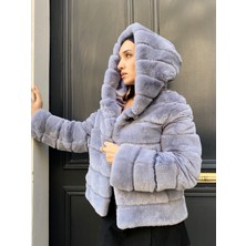 Lava Design Kürk Ceket & Hakiki Kadın Ceket Oversize Model Gri