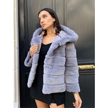 Lava Design Kürk Ceket & Hakiki Kadın Ceket Oversize Model Gri