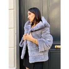 Lava Design Kürk Ceket & Hakiki Kadın Ceket Oversize Model Gri