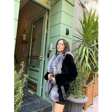 Lava Design Siyah Hakiki Kürklü Kadın Ceket