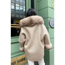 Lava Design Kadın Hakiki  Oversize Ceket- Kapüşonlu Yaka-Kemerli Oversize Ceket