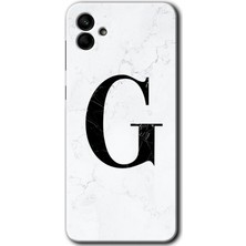 Ankacep Galaxy A04 Kılıf Hd Desen Baskılı Arka Kapak - Beyaz Mermer Desenli G Harfi