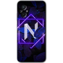 Ankacep Poco M5 Kılıf Hd Desen Baskılı Arka Kapak - Dark Neon Yaprak N Harfi