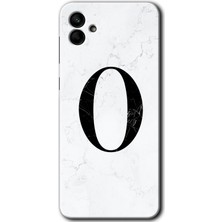 Ankacep Galaxy A04 Kılıf Hd Desen Baskılı Arka Kapak - Beyaz Mermer Desenli O Harfi