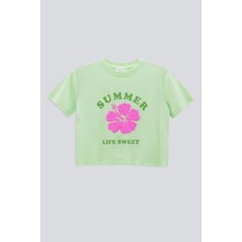 Babokah (Kids Girl) Baskılı Nakışlı Kısa Kol Basıc Tshirt