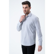 PSY Gri Regular Fit  Desenli Uzun Kol Gömlek Yılbaşı Özel