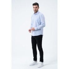 PSY Mavi Regular Fit  Desenli Uzun Kol Gömlek Yılbaşı Özel