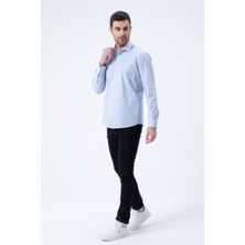 PSY Mavi Regular Fit  Desenli Uzun Kol Gömlek Yılbaşı Özel