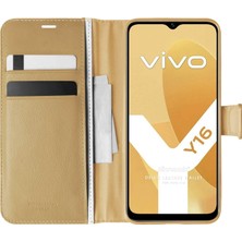 Microsonic Vivo Y16 Kılıf Delux Leather Wallet Gold