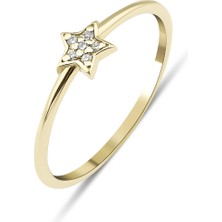 Kairos Jewelry 14 Ayar Altın Taşlı Minimal Yıldız Yüzük