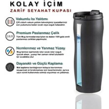 Thermohis Çift Katmanlı Sızdırmaz Vakumlu 450ml Mat Siyah Paslanmaz Çelik Küçük Termos Bardak Araç Çay Kahve Termosu Thermos