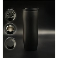 Thermohis Çift Katmanlı Sızdırmaz Vakumlu 450ml Mat Siyah Paslanmaz Çelik Küçük Termos Bardak Araç Çay Kahve Termosu Thermos