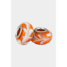 Beyaz Desenli Turuncu Murano Charm