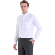 Hatemoğlu Beyaz Comfort Fit Düz 100% Pamuk Uzun Kol Gömlek