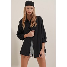 Bigdart 3900 Oversize Uzun Basic Gömlek - Siyah
