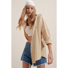 Bigdart 3900 Oversize Uzun Basic Gömlek - Bej