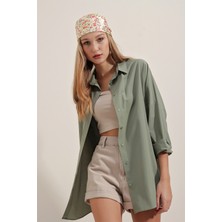 Bigdart 3900 Oversize Uzun Basic Gömlek - Haki