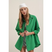 Bigdart 3900 Oversize Uzun Basic Gömlek - Yeşil