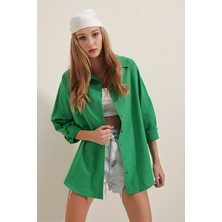 Bigdart 3900 Oversize Uzun Basic Gömlek - Yeşil