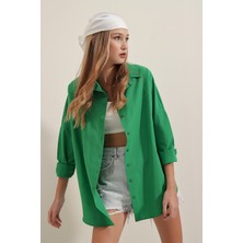 Bigdart 3900 Oversize Uzun Basic Gömlek - Yeşil