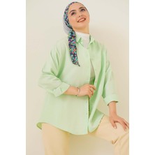 Bigdart Kadın Oversize Basic Tesettür Gömlek Düz Renk E.yeşil Günlük Stil Uzun Kol