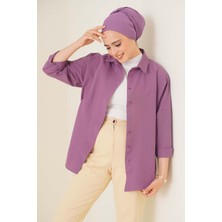 Bigdart 103901 Oversize Basic Tesettür Gömlek - Koyu Lila