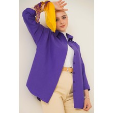 Bigdart Oversize Basic 103901 Tesettür Gömlek Mor Renk Düz Desen Günlük Stil Uzun Kol