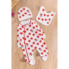 Babymod Kalp Desenli Şapkalı Kız Bebek Tulum Takım