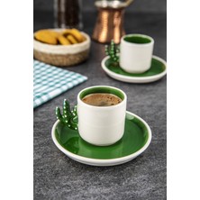 Doreline Kaktüs El Yapımı 110 ml Türk Kahvesi, Espresso Fincanı Yeşil 2 Adet, Hediyelik 2 Li Fincan